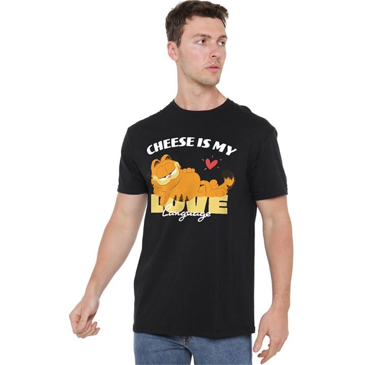 Garfield Men's Black Movie Cheese Is My Love Language T Shirt in Size XL, Sports Direct