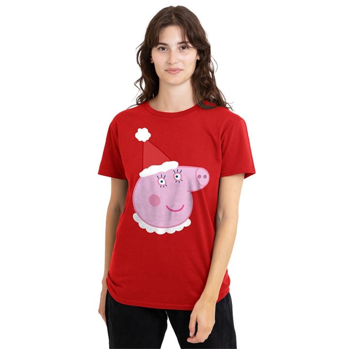 Hasbro Women's Red Peppa Pig Mummy Pig Santa Hat T-Shirt in Size XL, Sports Direct