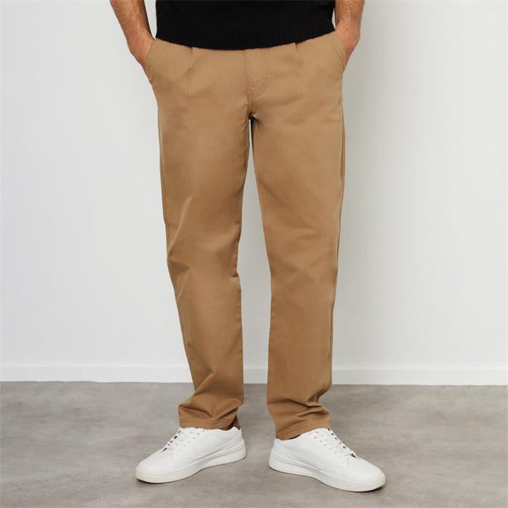 Threadbare Men's Beige Cotton Straight Leg Pleated Chino Trousers With St in Size XL, Sports Direct