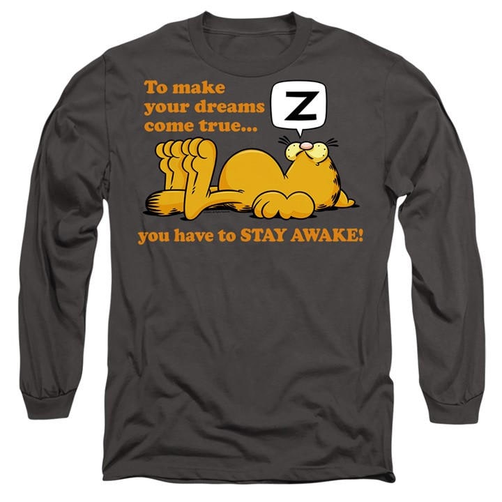 Garfield Men's Grey Stay Awake Long Sleeve T-Shirt Charcoal in Size L, Sports Direct