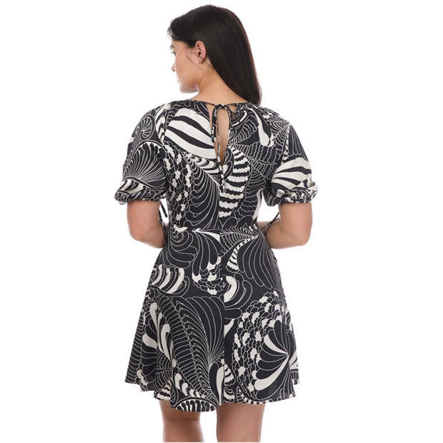 Black - Ted Baker - Faridda Printed Puff Sleeve Printed Mini Dress