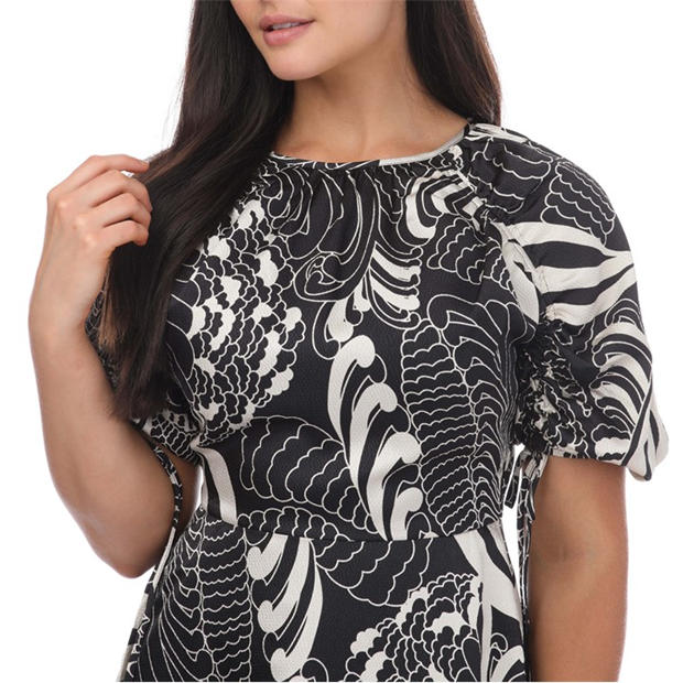 Black - Ted Baker - Faridda Printed Puff Sleeve Printed Mini Dress
