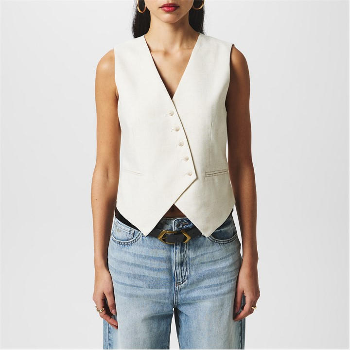 Vero Moda Women's White Linen Vest in Size 6, Sports Direct
