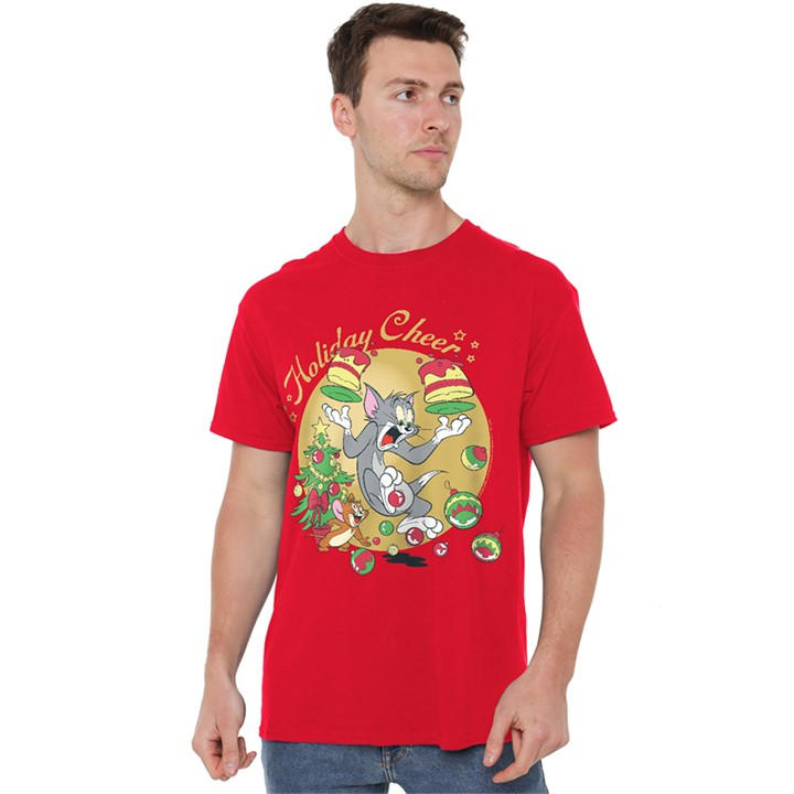 Warner Brothers Men's Red Tom And Jerry Christmas Holiday Cheer T-Shirt in Size M, Sports Direct
