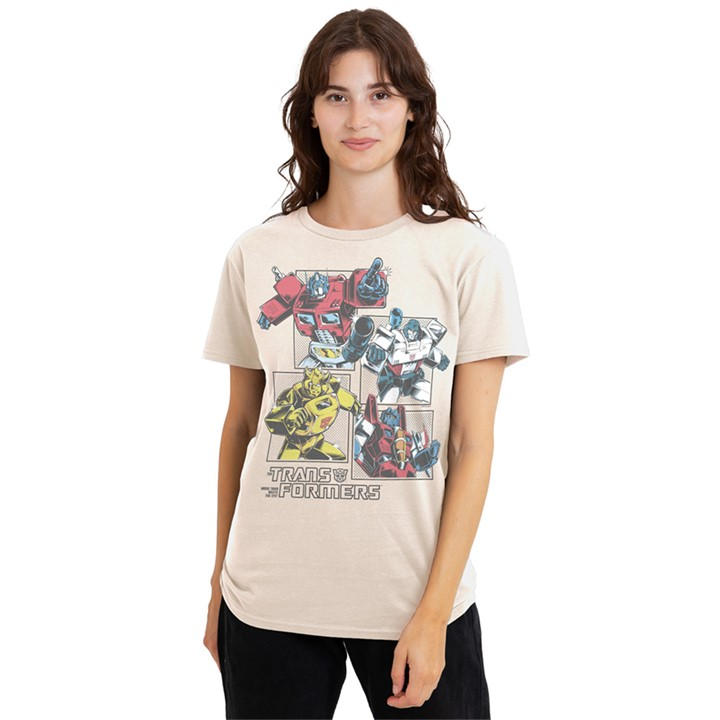 Hasbro Women's Beige Retro Comic Grid T Shirt Natural, Sports Direct