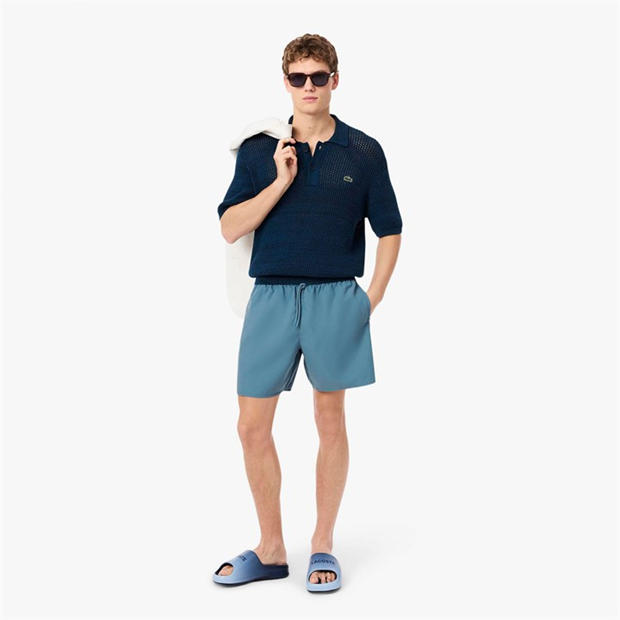 Blue - Lacoste - Mid-Length Monochrome Swim Trunks