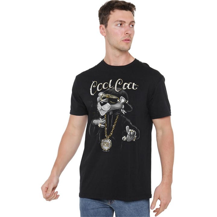 Men's Black Other Pink Panther Cool Cat T Shirt in Size L, Sports Direct