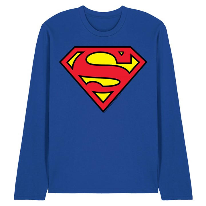 Dc Comics Men's Blue Superman Logo Long Sleeve T-Shirt Royal in Size 2XL, Sports Direct