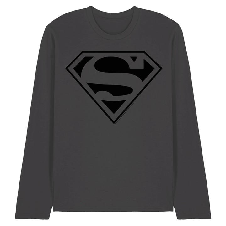 Dc Comics Men's Grey Mono Superman Long Sleeve T-Shirt Charcoal in Size 2XL, Sports Direct