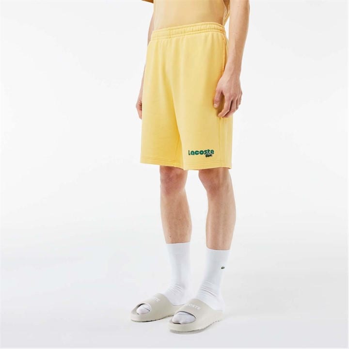Lacoste Men's Yellow Washed Effect Printed Fleece Shorts 2XL
