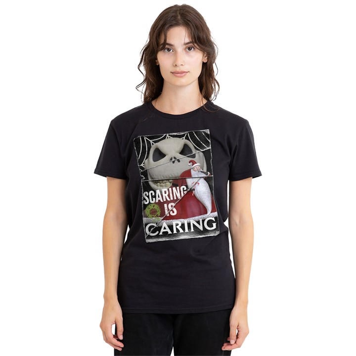 Disney Women's Black The Nightmare Before Christmas Scaring Is Caring T in Size L, Sports Direct