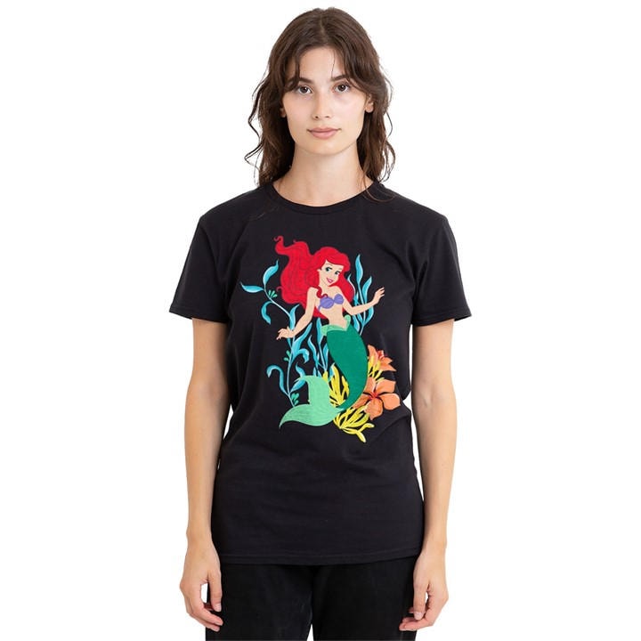 Disney Women's Black The Little Mermaid Ariel Sea Kelp T-Shirt in Size L, Sports Direct