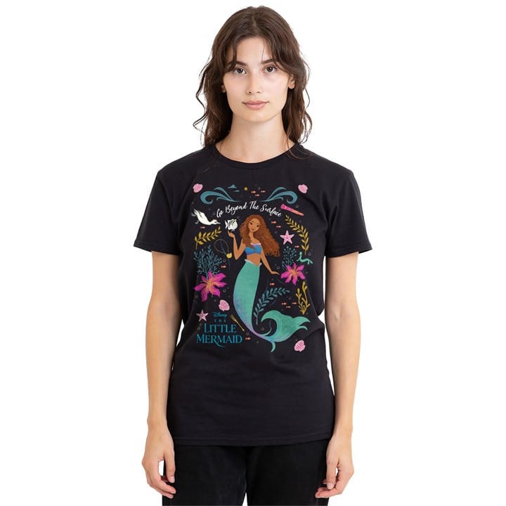 Disney Women's Black The Little Mermaid Ariel Goes Beyond The Surface T in Size M, Sports Direct
