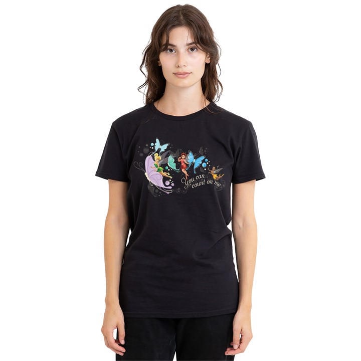 Disney Women's Black Fairies You Can Count On Me Tinker Bell Rosetta T in Size L, Sports Direct