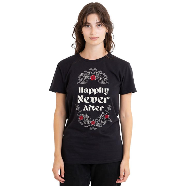 Disney Women' Black Valentines Day Happily Never After T-Shirt in Size S, Sports Direct