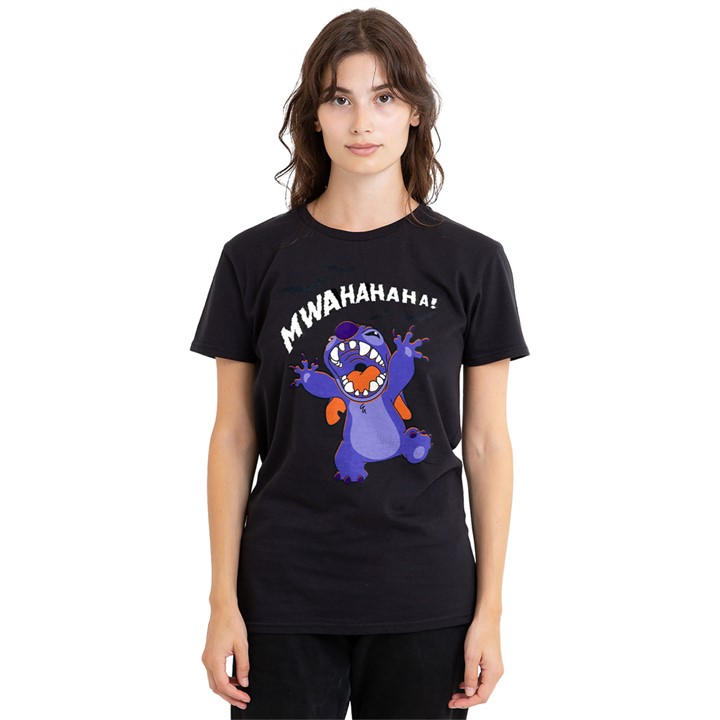 Disney Women's Black Lilo Stitch Evil Laugh T-Shirt in Size XL, Sports Direct