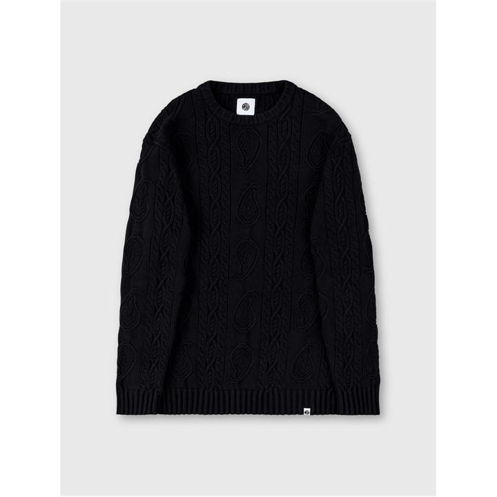 Pretty Green Men' Black Marylebone Cable Knit Jumper in Size S, Sports Direct