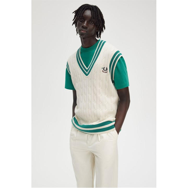 Fred Perry Men's White Club Knitted Vest in Size L, Sports Direct