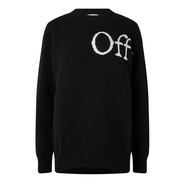 Off White Women's Black Logo Relaxed Fit Crew Neck Jumper in Size 14, Sports Direct