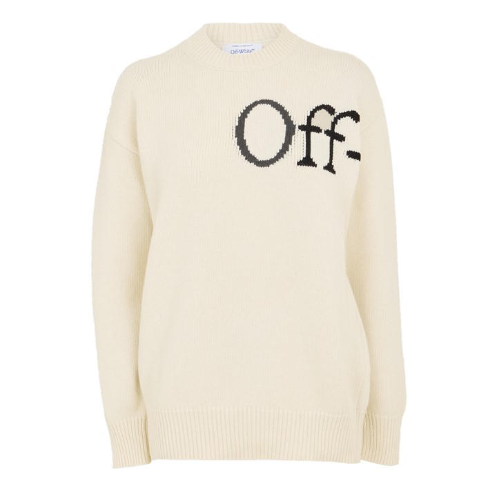 Off White Women's Cream Logo Relaxed Fit Crew Neck Jumper in Size 8, Sports Direct