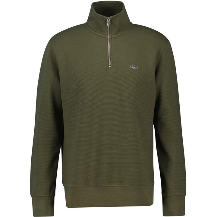 Gant Men's Green Textured Half Zip Sweatshirt in Size M, Sports Direct