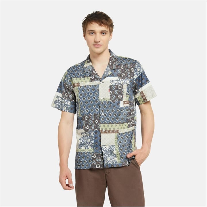 Levis Men's Blue Sunset Camp Short-Sleeve Bowling Shirt in Size L, Sports Direct