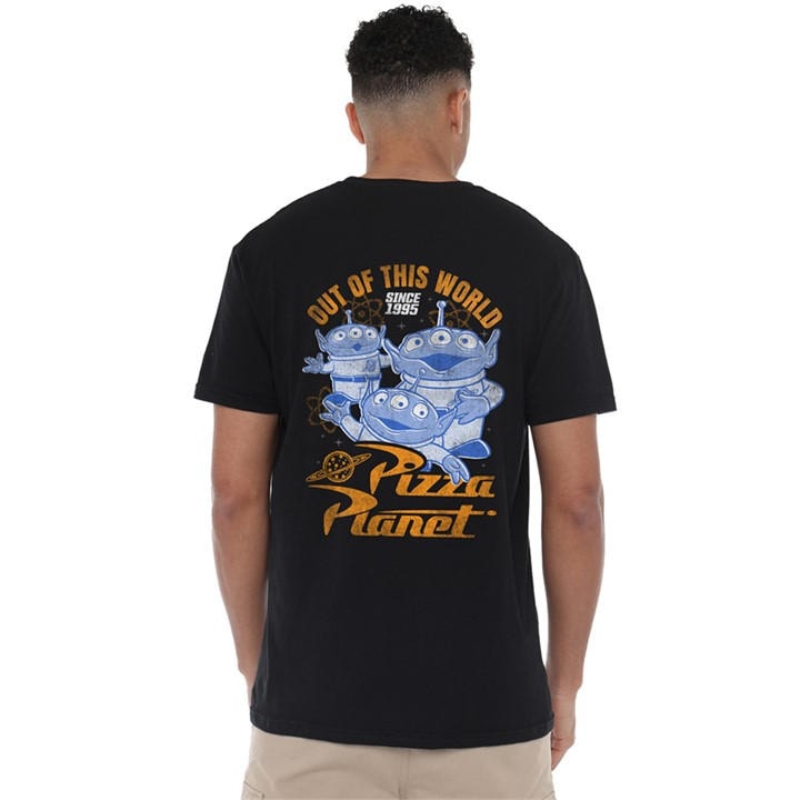 Disney Men's Black Toy Story Aliens Pizza Planet Front Back T-Shirt in Size 3XL, Sports Direct