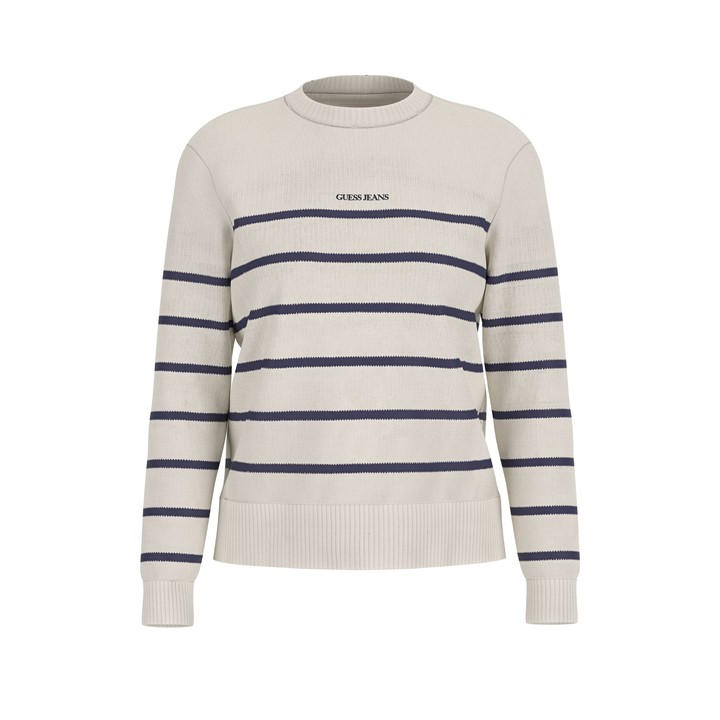 Guess Women's Cream Stripe Knitted Crew Neck Jumper in Size 14, Sports Direct