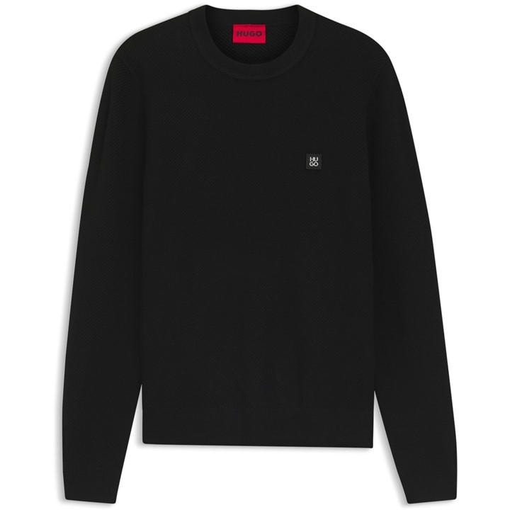 Hugo Men's Black Wo Crew Neck Wool Jumper With Logo Detail (Setal) in Size L, Sports Direct