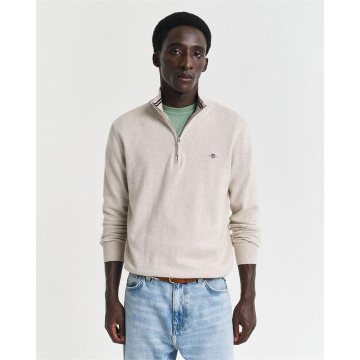 Gant Classic Cotton Half-Zip Sweater Beige 2XL - Image 2