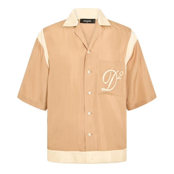 Dsquared2 Men's Beige Dsq Short Sleeve Bowling Shirt in Size M, Sports Direct
