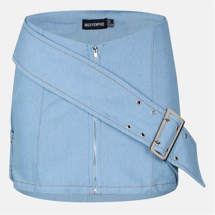 Missy Empire Women's Blue Mid Wash Pastel Denim Belted Mini Skirt in Size 12, Sports Direct