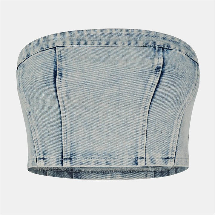 Missy Empire Women's Blue Washed Denim Corset Top in Size 10, Sports Direct