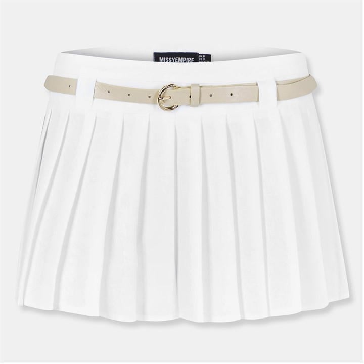 Missy Empire Women's White Belted Pleated Mini Skirt in Size 14, Sports Direct