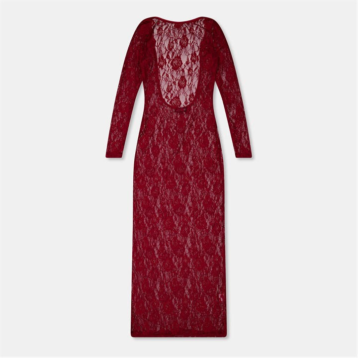 Missy Empire Women's Red Lace Open Back Maxi Dress in Size 8, Sports Direct