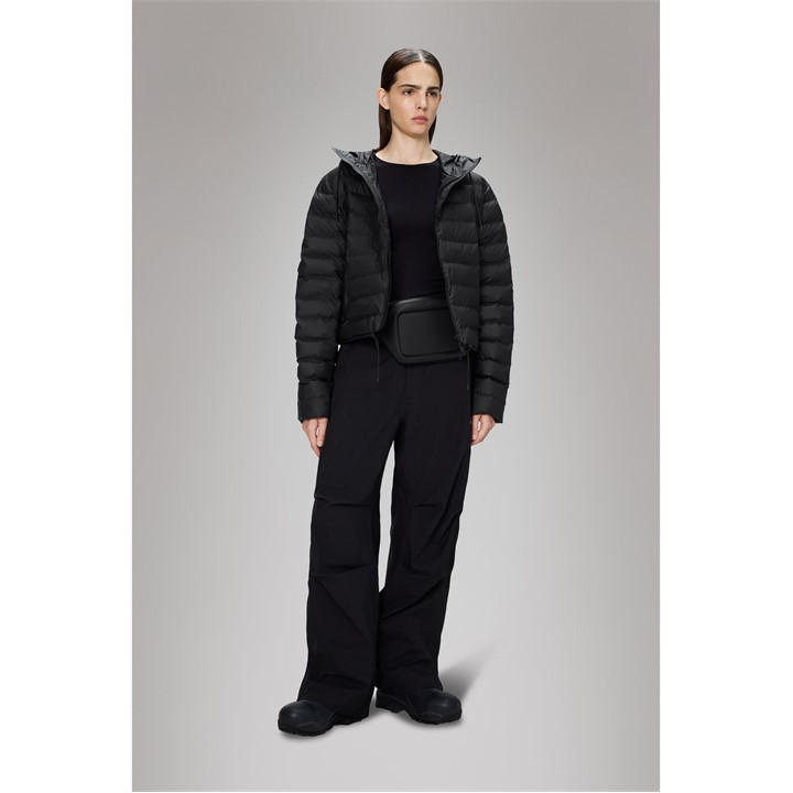 Rains Women's Black Lohja Lightweight Cropped Short Puffer Jacket in Size 12, Sports Direct