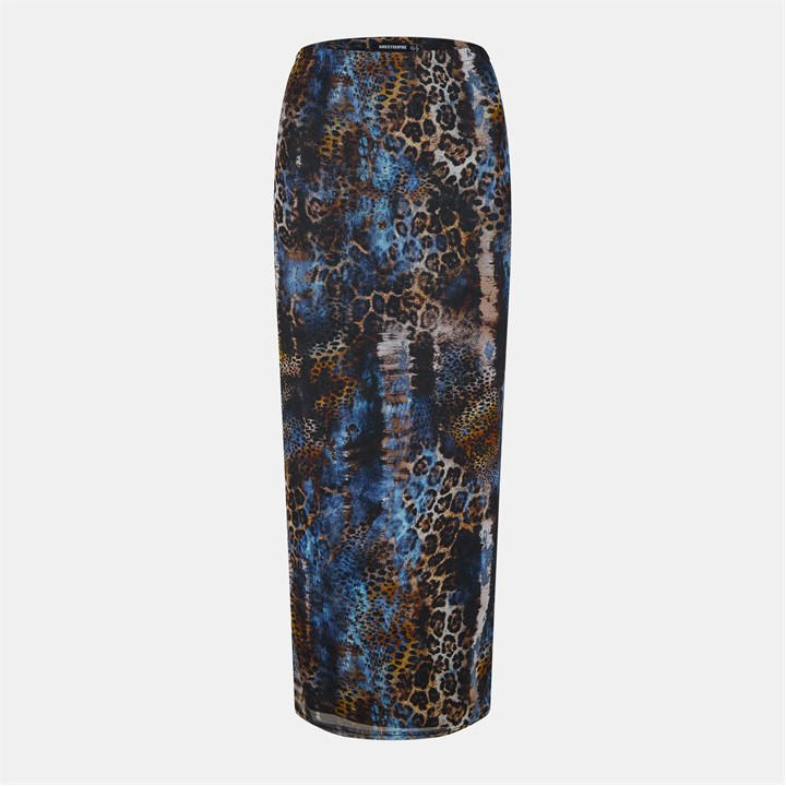 Missy Empire Women's Blue Mesh Printed Maxi Skirt in Size 10, Sports Direct