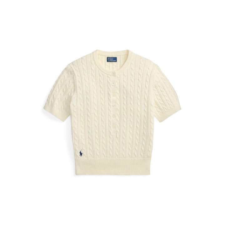 Polo Ralph Lauren Women's Cream Sweater Henley Knitted Top in Size 10, Sports Direct