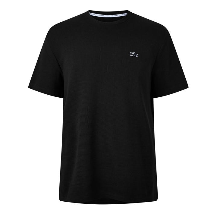 Lacoste Men's Black Waffle Short Sleeve Pyjama Top in Size L, Sports Direct