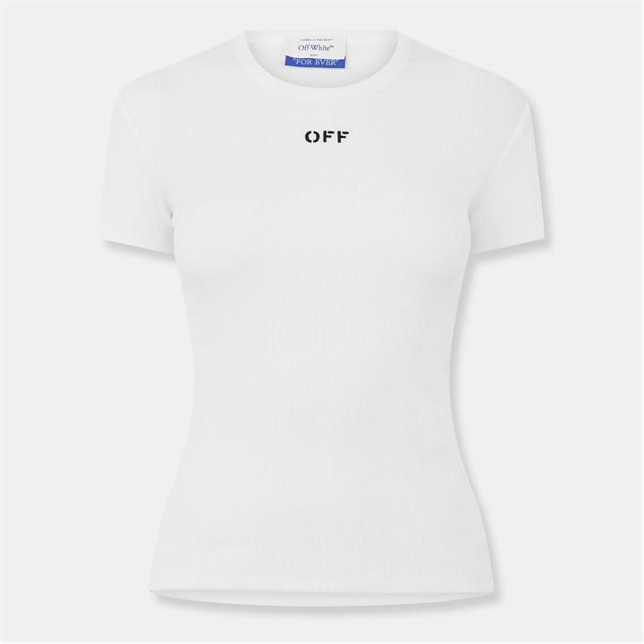 Off White Women's Black Stamp Ribbed Cropped Baby Tee in Size 10, Sports Direct