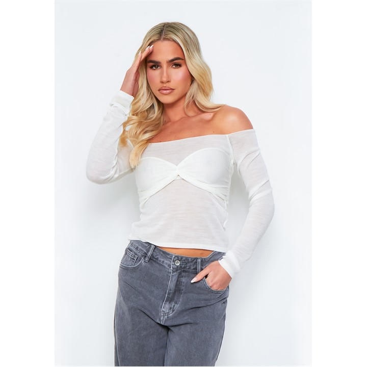 Missy Empire Women's Cream Relaxed Knit Overlay Bralet Jumper in Size 14, Sports Direct
