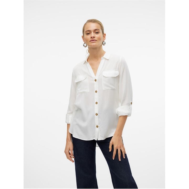 Vero Moda Women's White Long-Sleeve Plain Shirt in Size 16, Sports Direct