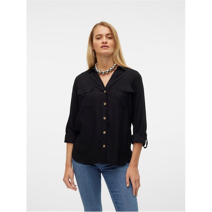 Vero Moda Women's Black Long-Sleeve Plain Shirt in Size 8, Sports Direct