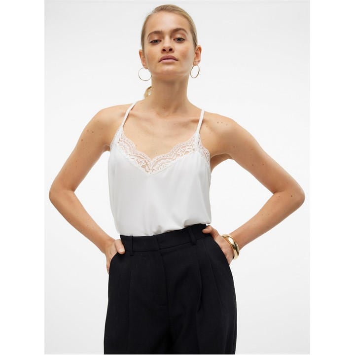 Vero Moda Women's White Ana Lace Woven Cami Vest in Size 14, Sports Direct