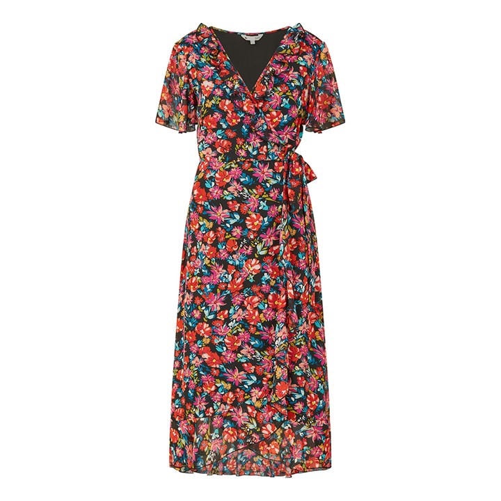 Yumi Women's Black Floral Midi Wrap Dress in Size 8, Sports Direct