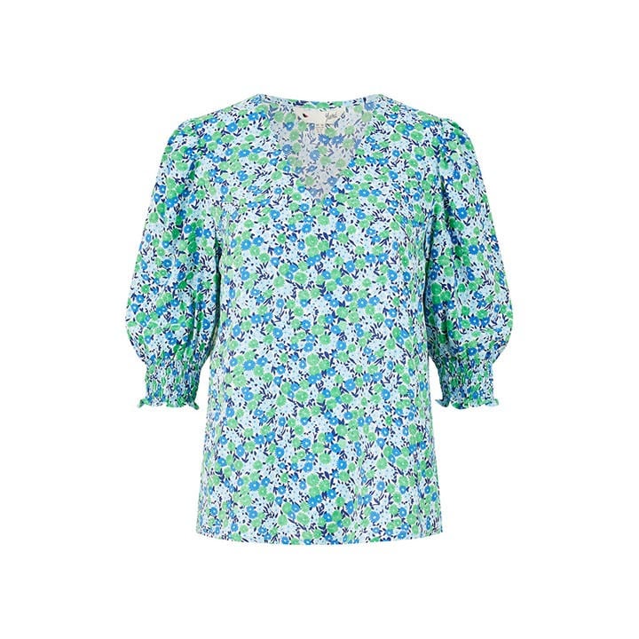 Yumi Women's Green Ditsy Print Puff Sleeve Top in Size 8, Sports Direct