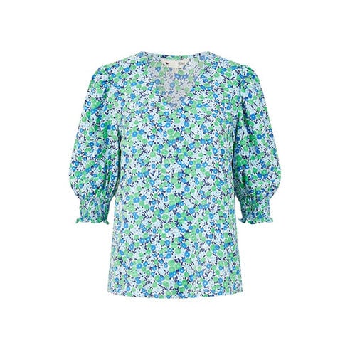 Yumi - Women's Green Ditsy Print Puff Sleeve Top