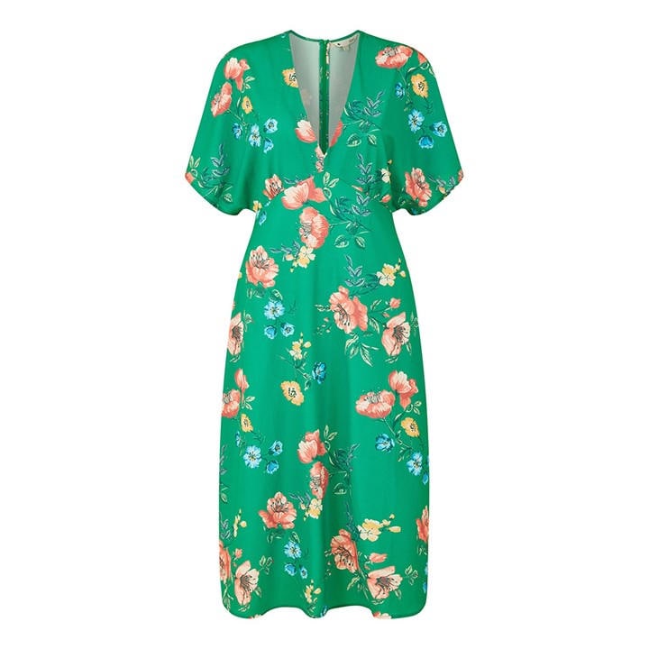 Yumi Women's Green Navy Floral Kimono Midi Wrap Dress in Size 10, Sports Direct