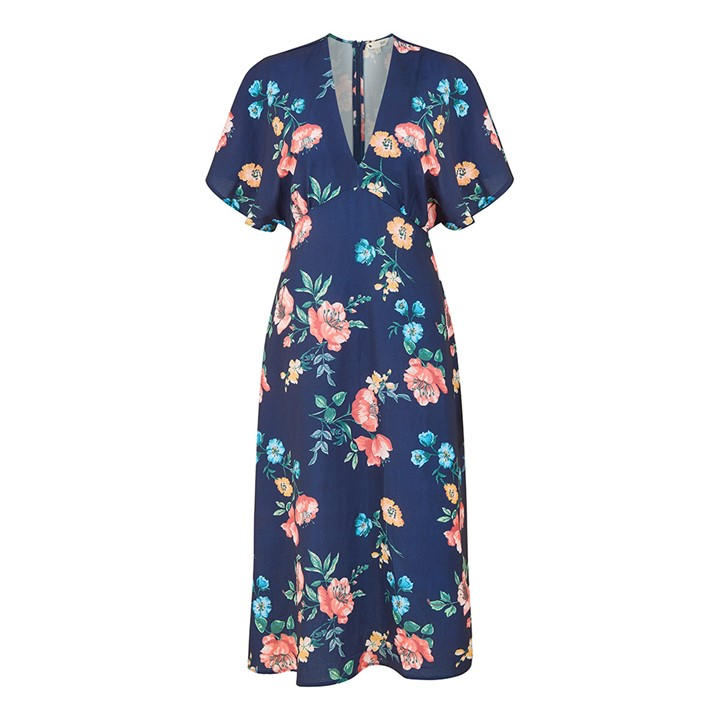 Yumi Women's Blue Navy Floral Kimono Midi Wrap Dress in Size 10, Sports Direct