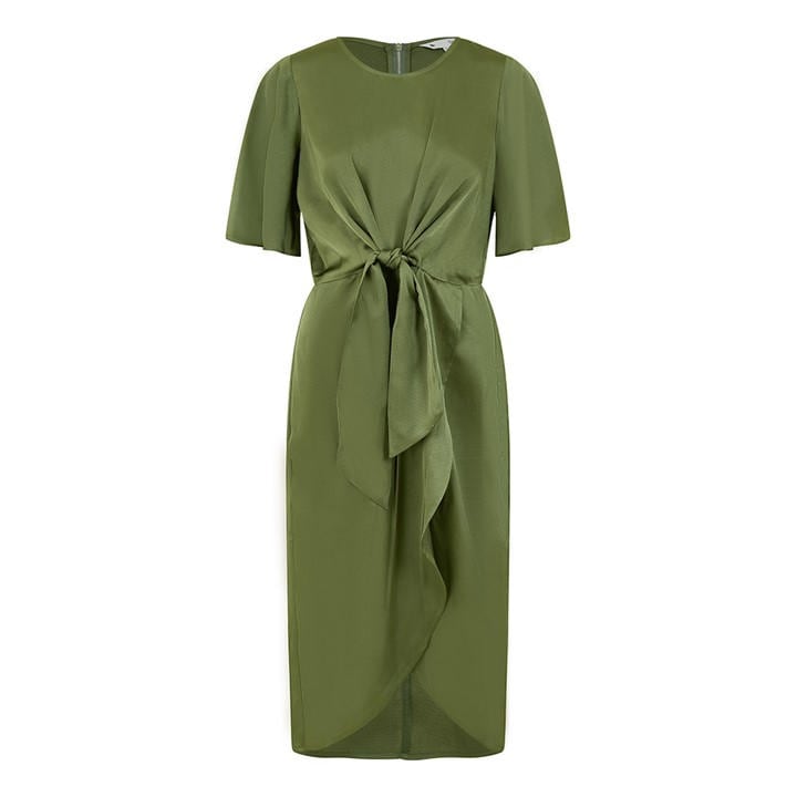 Yumi Women's Green Satin Tie Detail Midi Wrap Dress in Size 8, Sports Direct